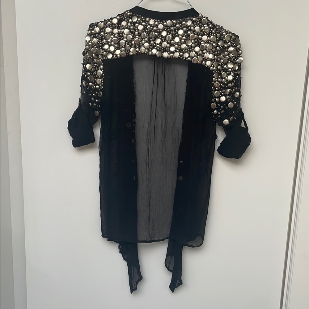 Elizabeth and James Black Asymmetrical Embellished Blouse - Picture 7 of 8